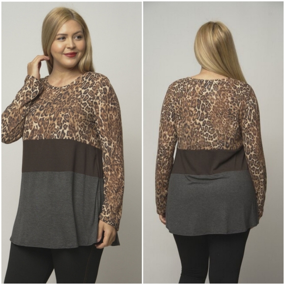 Animal Print Colorblock Long Sleeve Tunic … - Picture 3 of 7
